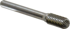 Atrax - 3/8" Cut Diam, 1/4" Shank Diam, Cylinder with Radius Head Single Cut Burr - Carbide, Radius End, 3/4" LOC, 2-1/2" OAL - USA Tool & Supply