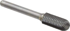 Atrax - 7/16" Cut Diam, 1/4" Shank Diam, Cylinder with Radius Head Single Cut Burr - Carbide, Radius End, 1" LOC, 2-3/4" OAL - USA Tool & Supply