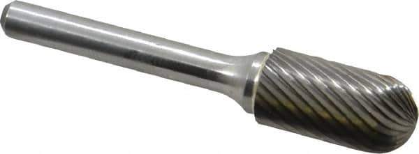 Atrax - 1/2" Cut Diam, 1/4" Shank Diam, Cylinder with Radius Head Single Cut Burr - Carbide, Radius End, 1" LOC, 2-3/4" OAL - USA Tool & Supply