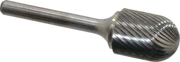 Atrax - 3/4" Cut Diam, 1/4" Shank Diam, Cylinder with Radius Head Single Cut Burr - Carbide, Radius End, 1" LOC, 2-3/4" OAL - USA Tool & Supply