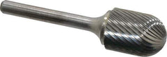 Atrax - 3/4" Cut Diam, 1/4" Shank Diam, Cylinder with Radius Head Single Cut Burr - Carbide, Radius End, 1" LOC, 2-3/4" OAL - USA Tool & Supply