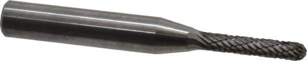 Atrax - 1/8" Cut Diam, 1/4" Shank Diam, Cylinder with Radius Head Double Cut Burr - Carbide, Radius End, 1/2" LOC, 2" OAL - USA Tool & Supply