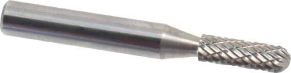 Atrax - 3/16" Cut Diam, 1/4" Shank Diam, Cylinder with Radius Head Double Cut Burr - Carbide, Radius End, 1/2" LOC, 2" OAL - USA Tool & Supply
