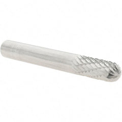 Atrax - 1/4" Cut Diam, 1/4" Shank Diam, Cylinder with Radius Head Double Cut Burr - Carbide, Radius End, 5/8" LOC, 2" OAL - USA Tool & Supply