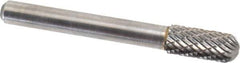 Atrax - 5/16" Cut Diam, 1/4" Shank Diam, Cylinder with Radius Head Double Cut Burr - Carbide, Radius End, 3/4" LOC, 2-1/2" OAL - USA Tool & Supply