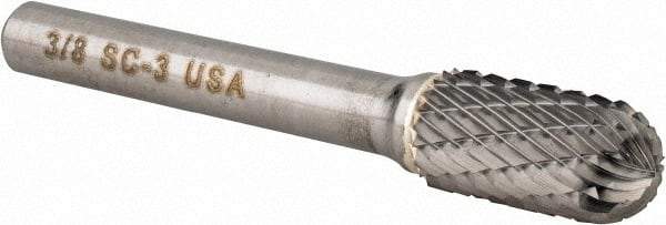 Atrax - 3/8" Cut Diam, 1/4" Shank Diam, Cylinder with Radius Head Double Cut Burr - Carbide, Radius End, 3/4" LOC, 2-1/2" OAL - USA Tool & Supply