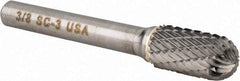 Atrax - 3/8" Cut Diam, 1/4" Shank Diam, Cylinder with Radius Head Double Cut Burr - Carbide, Radius End, 3/4" LOC, 2-1/2" OAL - USA Tool & Supply