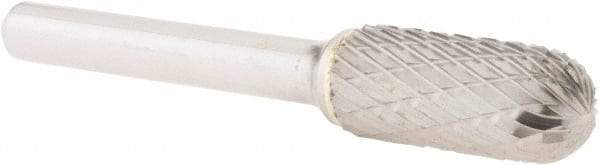 Atrax - 7/16" Cut Diam, 1/4" Shank Diam, Cylinder with Radius Head Double Cut Burr - Carbide, Radius End, 1" LOC, 2-3/4" OAL - USA Tool & Supply