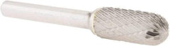 Atrax - 7/16" Cut Diam, 1/4" Shank Diam, Cylinder with Radius Head Double Cut Burr - Carbide, Radius End, 1" LOC, 2-3/4" OAL - USA Tool & Supply