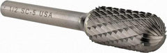 Atrax - 1/2" Cut Diam, 1/4" Shank Diam, Cylinder with Radius Head Double Cut Burr - Carbide, Radius End, 1" LOC, 2-3/4" OAL - USA Tool & Supply