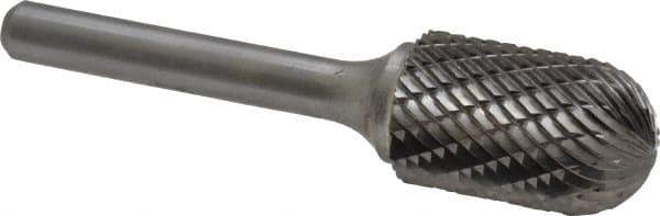 Atrax - 5/8" Cut Diam, 1/4" Shank Diam, Cylinder with Radius Head Double Cut Burr - Carbide, Radius End, 1" LOC, 2-3/4" OAL - USA Tool & Supply