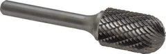 Atrax - 5/8" Cut Diam, 1/4" Shank Diam, Cylinder with Radius Head Double Cut Burr - Carbide, Radius End, 1" LOC, 2-3/4" OAL - USA Tool & Supply