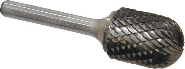Atrax - 3/4" Cut Diam, 1/4" Shank Diam, Cylinder with Radius Head Double Cut Burr - Carbide, Radius End, 1" LOC, 2-3/4" OAL - USA Tool & Supply