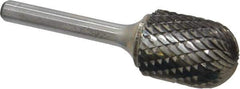 Atrax - 3/4" Cut Diam, 1/4" Shank Diam, Cylinder with Radius Head Double Cut Burr - Carbide, Radius End, 1" LOC, 2-3/4" OAL - USA Tool & Supply