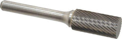 Atrax - 1/2" Cut Diam, 1/4" Shank Diam, Cylinder Head Single Cut Burr - Carbide, Flat End, 1" LOC, 2-3/4" OAL - USA Tool & Supply