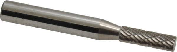 Atrax - 3/16" Cut Diam, 1/4" Shank Diam, Cylinder Head Double Cut Burr - Carbide, Flat End, 5/8" LOC, 2" OAL - USA Tool & Supply