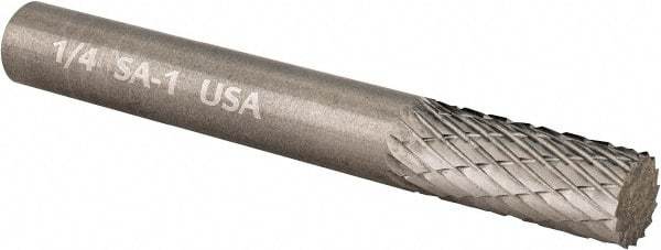 Atrax - 1/4" Cut Diam, 1/4" Shank Diam, Cylinder Head Double Cut Burr - Carbide, Flat End, 5/8" LOC, 2" OAL - USA Tool & Supply