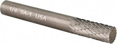 Atrax - 1/4" Cut Diam, 1/4" Shank Diam, Cylinder Head Double Cut Burr - Carbide, Flat End, 5/8" LOC, 2" OAL - USA Tool & Supply