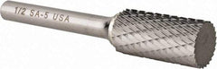 Atrax - 1/2" Cut Diam, 1/4" Shank Diam, Cylinder Head Double Cut Burr - Carbide, Flat End, 1" LOC, 2-3/4" OAL - USA Tool & Supply