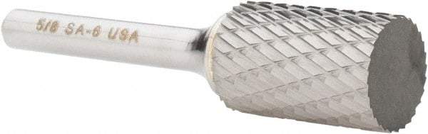 Atrax - 5/8" Cut Diam, 1/4" Shank Diam, Cylinder Head Double Cut Burr - Carbide, Flat End, 1" LOC, 2-3/4" OAL - USA Tool & Supply