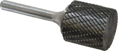 Atrax - 1" Cut Diam, 1/4" Shank Diam, Cylinder Head Double Cut Burr - Carbide, Flat End, 1" LOC, 2-3/4" OAL - USA Tool & Supply