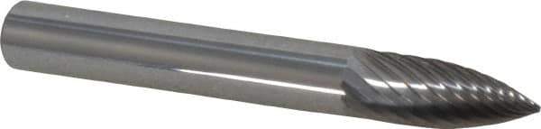 Atrax - 1/4" Cut Diam, 1/4" Shank Diam, Tree Head Single Cut Burr - Carbide, Point End, 5/8" LOC, 2" OAL - USA Tool & Supply