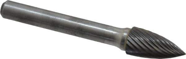 Atrax - 3/8" Cut Diam, 1/4" Shank Diam, Tree Head Single Cut Burr - Carbide, Point End, 3/4" LOC, 2-1/2" OAL - USA Tool & Supply