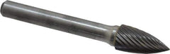 Atrax - 3/8" Cut Diam, 1/4" Shank Diam, Tree Head Single Cut Burr - Carbide, Point End, 3/4" LOC, 2-1/2" OAL - USA Tool & Supply