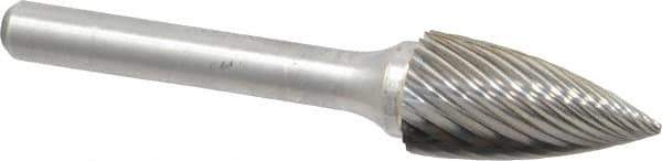 Atrax - 1/2" Cut Diam, 1/4" Shank Diam, Tree Head Single Cut Burr - Carbide, Point End, 1" LOC, 2-3/4" OAL - USA Tool & Supply