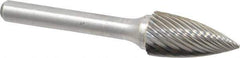 Atrax - 1/2" Cut Diam, 1/4" Shank Diam, Tree Head Single Cut Burr - Carbide, Point End, 1" LOC, 2-3/4" OAL - USA Tool & Supply