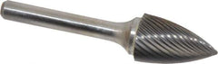 Atrax - 5/8" Cut Diam, 1/4" Shank Diam, Tree Head Single Cut Burr - Carbide, Point End, 1" LOC, 2-3/4" OAL - USA Tool & Supply