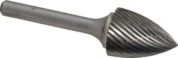 Atrax - 3/4" Cut Diam, 1/4" Shank Diam, Tree Head Single Cut Burr - Carbide, Point End, 1" LOC, 2-3/4" OAL - USA Tool & Supply