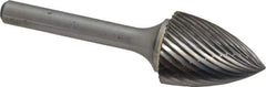 Atrax - 3/4" Cut Diam, 1/4" Shank Diam, Tree Head Single Cut Burr - Carbide, Point End, 1" LOC, 2-3/4" OAL - USA Tool & Supply