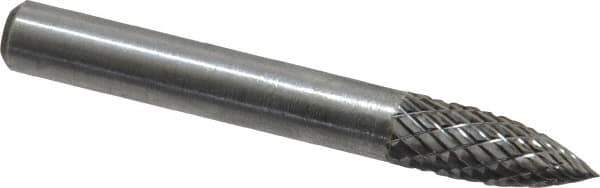 Atrax - 1/4" Cut Diam, 1/4" Shank Diam, Tree Head Double Cut Burr - Carbide, Point End, 5/8" LOC, 2" OAL - USA Tool & Supply