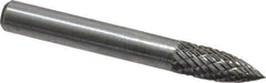 Atrax - 1/4" Cut Diam, 1/4" Shank Diam, Tree Head Double Cut Burr - Carbide, Point End, 5/8" LOC, 2" OAL - USA Tool & Supply