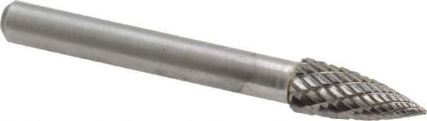 Atrax - 5/16" Cut Diam, 1/4" Shank Diam, Tree Head Double Cut Burr - Carbide, Point End, 3/4" LOC, 2-1/2" OAL - USA Tool & Supply
