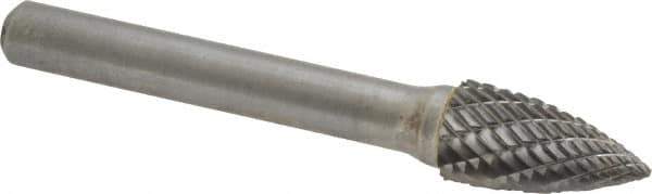 Atrax - 3/8" Cut Diam, 1/4" Shank Diam, Tree Head Double Cut Burr - Carbide, Point End, 3/4" LOC, 2-1/2" OAL - USA Tool & Supply