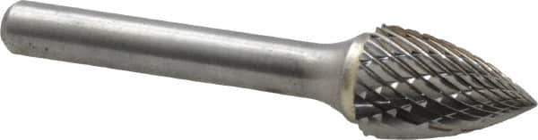 Atrax - 1/2" Cut Diam, 1/4" Shank Diam, Tree Head Double Cut Burr - Carbide, Point End, 3/4" LOC, 2-1/2" OAL - USA Tool & Supply