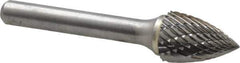 Atrax - 1/2" Cut Diam, 1/4" Shank Diam, Tree Head Double Cut Burr - Carbide, Point End, 3/4" LOC, 2-1/2" OAL - USA Tool & Supply