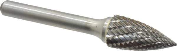 Atrax - 1/2" Cut Diam, 1/4" Shank Diam, Tree Head Double Cut Burr - Carbide, Point End, 1" LOC, 2-3/4" OAL - USA Tool & Supply