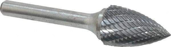 Atrax - 5/8" Cut Diam, 1/4" Shank Diam, Tree Head Double Cut Burr - Carbide, Point End, 1" LOC, 2-3/4" OAL - USA Tool & Supply