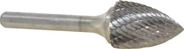 Atrax - 3/4" Cut Diam, 1/4" Shank Diam, Tree Head Double Cut Burr - Carbide, Point End, 1" LOC, 2-3/4" OAL - USA Tool & Supply