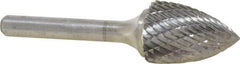 Atrax - 3/4" Cut Diam, 1/4" Shank Diam, Tree Head Double Cut Burr - Carbide, Point End, 1" LOC, 2-3/4" OAL - USA Tool & Supply