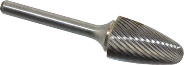 Atrax - 3/4" Cut Diam, 1/4" Shank Diam, Tree with Radius Head Single Cut Burr - Carbide, Radius End, 1-1/4" LOC, 3" OAL - USA Tool & Supply