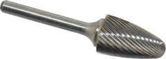 Atrax - 3/4" Cut Diam, 1/4" Shank Diam, Tree with Radius Head Single Cut Burr - Carbide, Radius End, 1-1/4" LOC, 3" OAL - USA Tool & Supply