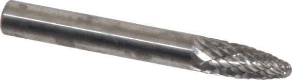 Atrax - 1/4" Cut Diam, 1/4" Shank Diam, Tree with Radius Head Double Cut Burr - Carbide, Radius End, 5/8" LOC, 2" OAL - USA Tool & Supply