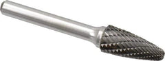 Atrax - 7/16" Cut Diam, 1/4" Shank Diam, Tree with Radius Head Double Cut Burr - Carbide, Radius End, 1" LOC, 2-3/4" OAL - USA Tool & Supply
