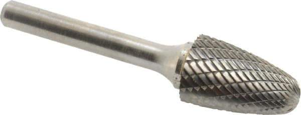 Atrax - 5/8" Cut Diam, 1/4" Shank Diam, Tree with Radius Head Double Cut Burr - Carbide, Radius End, 1" LOC, 2-3/4" OAL - USA Tool & Supply