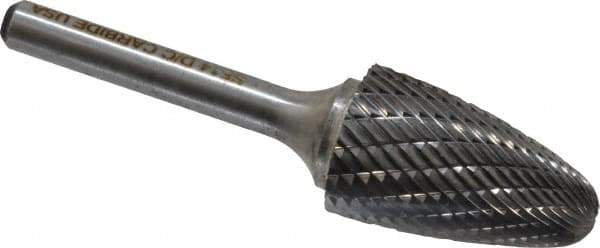Atrax - 3/4" Cut Diam, 1/4" Shank Diam, Tree with Radius Head Double Cut Burr - Carbide, Radius End, 1-1/4" LOC, 3" OAL - USA Tool & Supply