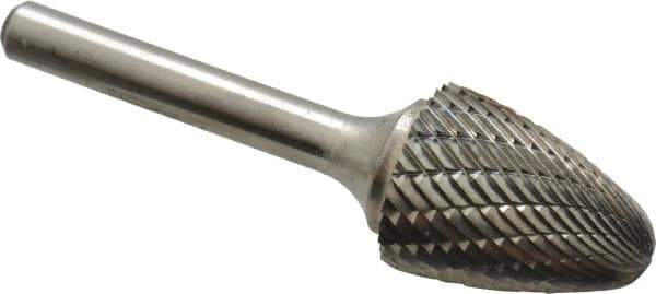 Atrax - 3/4" Cut Diam, 1/4" Shank Diam, Tree with Radius Head Double Cut Burr - Carbide, Radius End, 1" LOC, 2-3/4" OAL - USA Tool & Supply